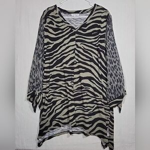 Westbound Zebra Print Pullover Top Womens Size 2X Sheer Sleeve